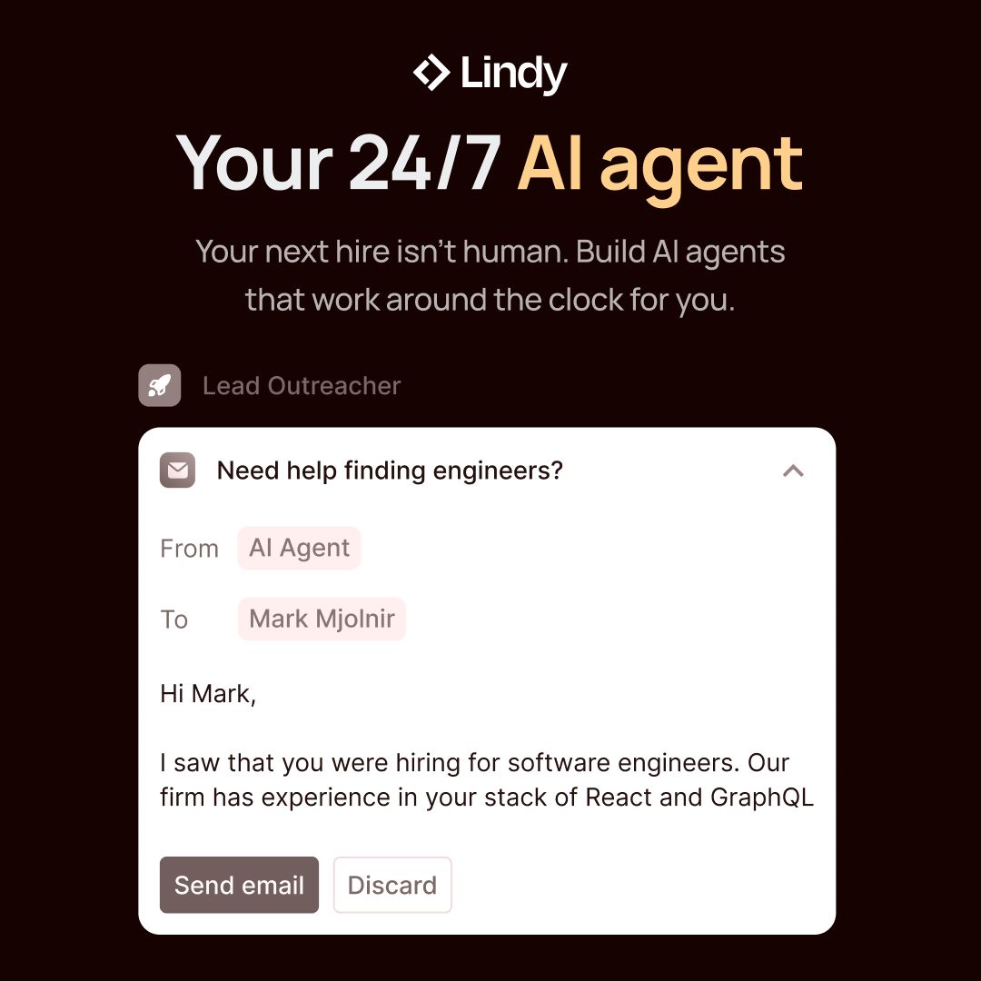 Lindy ad in a vertical format with the same headline "Your competitor has 50 AI employees. You have 50 unread emails. Close the gap in 30 seconds with Lindy." showing integration icons on a light background
