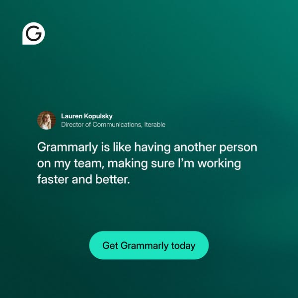 Grammarly advertisement with teal grid background featuring a playful email concept. Headline asks 'Wanna wail in email?' Shows a Gmail compose window mockup with text 'Write candid, send diplomatic. Just highlight for Grammarly to bail you out.' Left side features frustrated/angry emojis (😤🤯😭&$!#%) transforming into professional emojis on the right (🤝😌📋👍💼). Grammarly logo in bottom right corner.