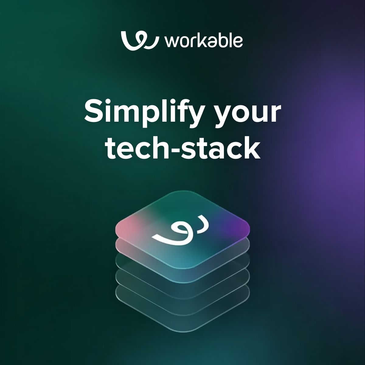 Workable ad on a dark green gradient background highlighting that Workable Recruiting software integrates seamlessly with over 275+ partners, showing logos of LinkedIn, Google, ADP, Glassdoor, Indeed, and Slack