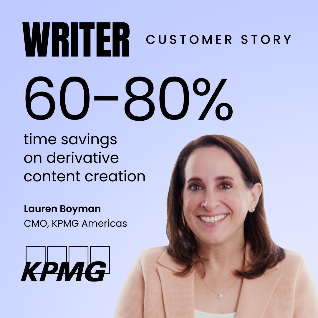 A dark background ad for Writer featuring a grid of workflow cards including AEO/GEO readiness report, competitor launch analysis, derivative content from webinar, and industry news digest. Headline reads "Repeatable AI marketing workflows for your team" with the subtext "See real marketing playbooks in action."